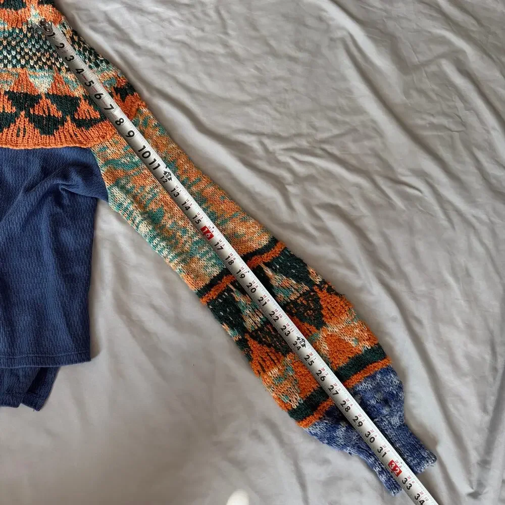 Free People Layered Fair Isle Sweater Women's Small S Orange Blue Knit